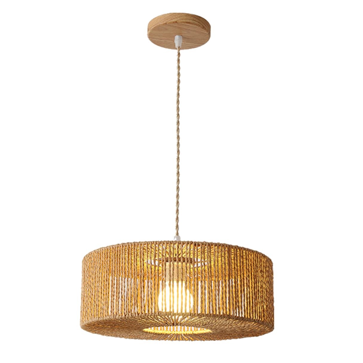 CSSYKV Hemp Rope Lantern Pendant Light Fixtures Adjustable Wicker Chandelier Boho Unique Drum Lamp Shade 1-Light Handmade Hanging Ceiling Lamp for Kitchen Island Sink Cafe Bar Counter