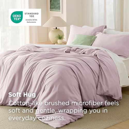 Image of Bedsure Duvet Cover King Size, 3Pcs Double Brushed Bedding Set, Pink Mocha | For Kids & Adults, 104 inchx90 inch Comforter Cover, Hotel Luxury, All Season, Breathable, Easy Care, Lightweight, Zipper Closure