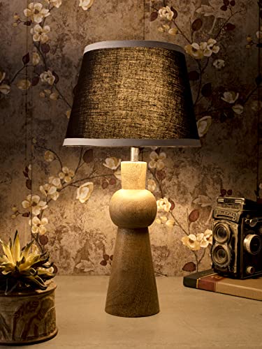 Image of Green Girgit Wooden Skirt Lamp with Black Cotton Shade