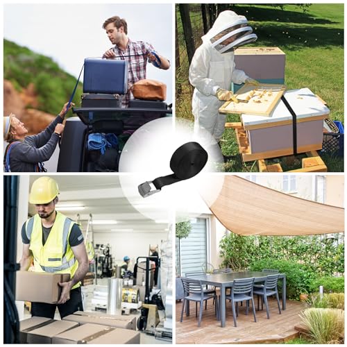 Zurrgurt Spanngurte | TÜV geprüft | Befestigungsgurt Spanngurt Klemmverschluss | Belastbar bis 250 kg | Schwarz | diverse Längen Stückzahlen - 4er Pack 2.5 cm x 2.5 m