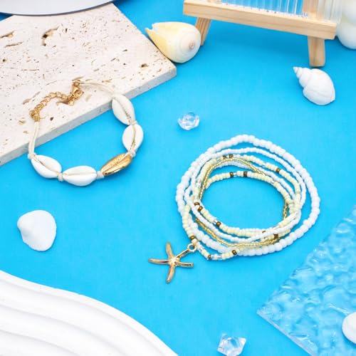 Shell Summer Beach Bracelets for Women Seashell Bracelets Boho Layered Beaded Bracelets Set Starfish Bracelets Handmade Stretch Bracelets Summer Beach Jewelry Accessories Gifts3