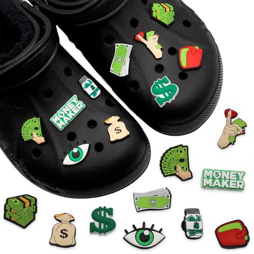 Pines Charms para crocs, Crocs Pin, Crocs Charms, Shoe Charm,Adornos De Zapatos, decoración de zapatos para Regalos, Colgante de zapato, Diseño Dinero Money, Pack 10 unidades
