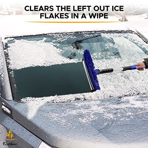Image of EcoNour 54 inch 3 in 1 Extendable Snow Brush and Ice Scraper with 270 Rotatable Squeege | Snow Scraper with Brush Extendable | Made of Strong Aluminum | Scratch-Free Bristles Car Winter Accessories