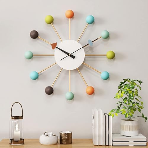 Miniatura 7 de Reloj de pared Reloj de pared de bola de haya, silencioso, funciona con pilas, sin tictac, de 20 pulgadas, decorativo, de cuarzo, reloj grande para