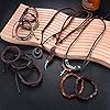 Kakonia 11Pcs Men's Jewelry Set - Adjustable Leather Bracelets & Necklaces for Men - Black & Brown Tribal Double Circle Pendant & Handmade Braided Bracelets #1
