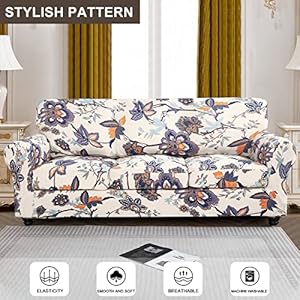 SearchI Stretch Sofa Cover Printed Couch Cover, Floral Pattern 4 Pieces Sofa Slipcover with 3 Separate Cushion Cover, Washable Furniture Protector for Living Room(Sofa, Flower Pattern) SearchI Stretch Sofa Cover Printed Couch Cover Floral Pattern 4 Pieces Sofa Slipcover with 3 Separate Cushion Cover Washable Furniture Protector for Living RoomSofa Flower Pattern