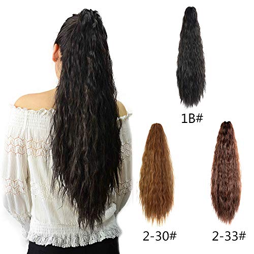 Beauty Angelbella 24 inch Ponytail Extension Yaki Wavy Curly Synthetic Hair Hairpieces with Jaw Clip for Women Black