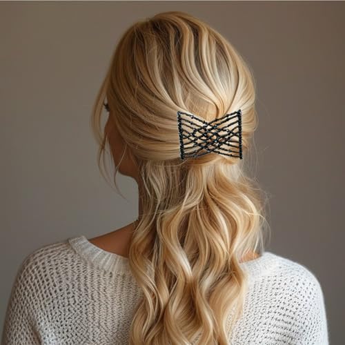 5 pieces magic hair comb stretchy double comb elastic beaded hair clips for women girls vintage hairstyle multipurpose hair accessories black brown white pinkblue