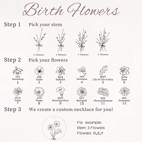 Anavia -Build Your Own Bouquet- Birthmonth Flowers Necklace, Personalized Engraved Floral Coin Necklace, Customized Birthday Gifts Love Jewelry for Her Mom Sisters Family3