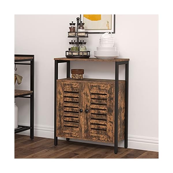 HOOBRO Storage Cabinet, Floor Standing Cabinet with Door and Adjustable Shelf, Kitchen Storage Cupboard, Small Sideboard, for Kitchen, Living Room, Bedroom, Industrial, Rustic Brown EBF23CW01 - Image 9