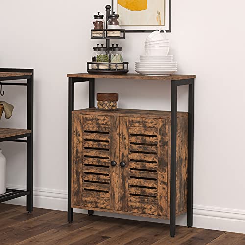 HOOBRO Storage Cabinet, Floor Standing Cabinet with Door and Adjustable Shelf, Kitchen Storage Cupboard, Small Sideboard, for Kitchen, Living Room, Bedroom, Industrial, Rustic Brown EBF23CW01 - Image 9