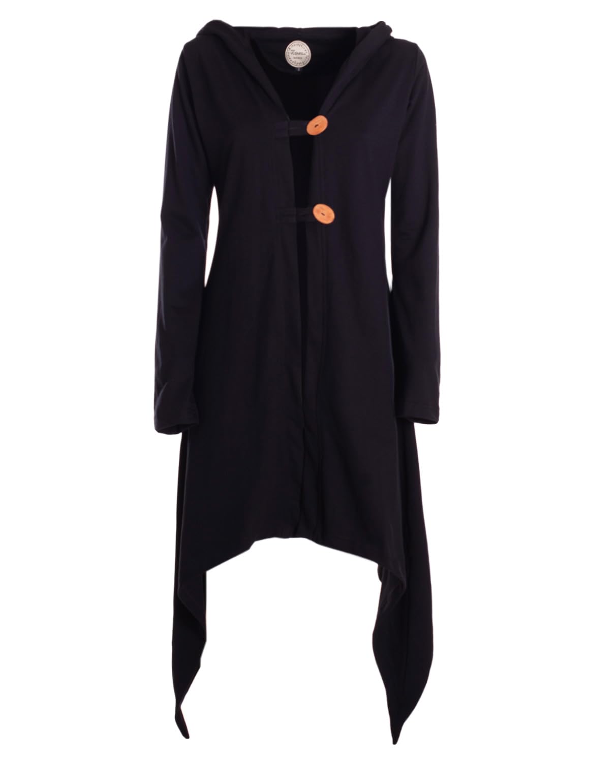 Vishes Zipfeljacke Asymmetrischer Boho Cardigan mit Kapuze und Holzknöpfen aus Baumwolle - Alternative Bekleidung