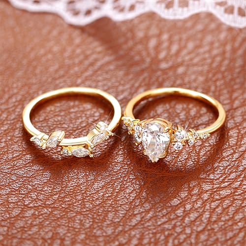 Engagement Rings for Women Non Tarnish Gold Wedding Ring Set for Women 14K Gold Plated Fake Engagement Ring Dainty Gold Stackable Rings Jewelry Gifts4