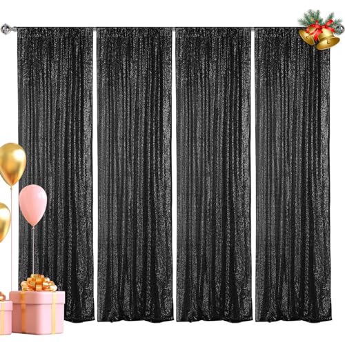 Hahuho Black Sequin Backdrop Curtain 4PCS 2FTx8FT Glitter Backdrop Curtain for Parties Christmas Wedding Party Decoration4 Panels 2FT x 8FT Black