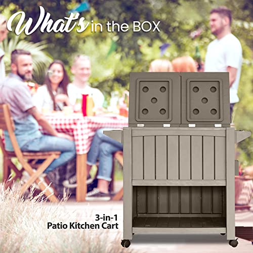 Jovial Patio Kitchen Cart For Outdoor Use, 3-In-1 Rolling Barcart, Weather Safe, Water Resistant, Easy To Assemble, Usable As Storage Table, Prep Station, Includes 80L Ice Bucket And Spice Rack #TOP1