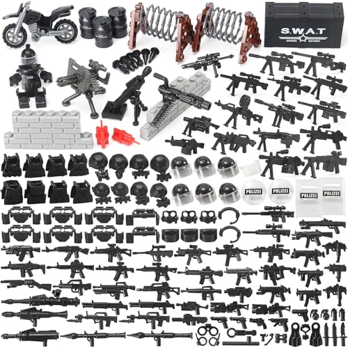 Feleph SWAT Equipment Pack City Army Toy Set for Special Weapons and Tactics Figures, Black Modern Military Bricks Kit Gear Accessories Building...