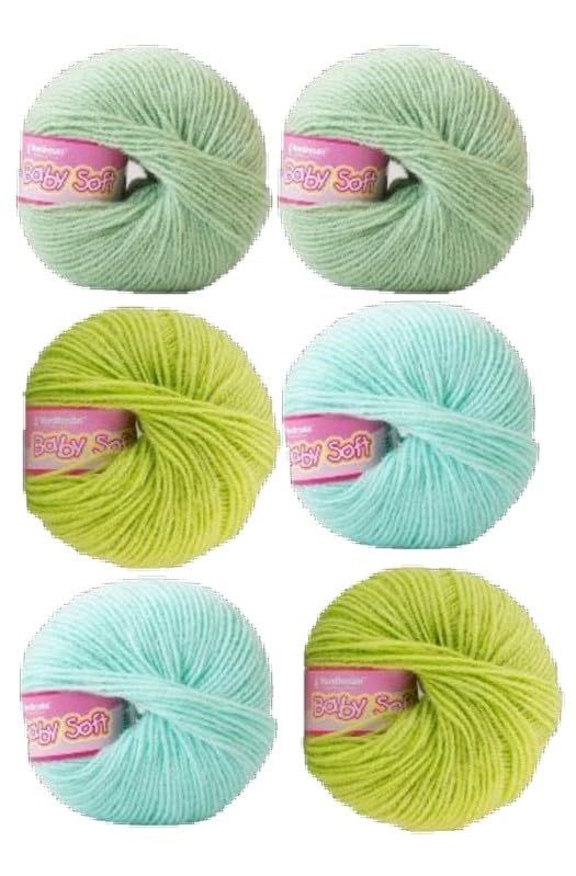 Image of Vardhman BabySoft Knitting Yarn | 100% Acrylic Wool | 4 Ply | Thin Knitting & Crocheting Hook Thread & Lightweight | Special Baby Wool | 150 Grams (6 Balls of 25g) | Machine Washable | Ideal for Blankets, Hats, Booties Ultra-Soft for Baby Sweaters, Blankets, Caps, Socks, Soft toys, Art & craft (Shades of Green)