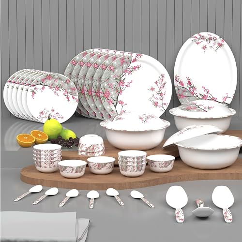 Image of Castleite Piccolo 40 Pieces Melamine Dinner Set - Elegant, Break & Stain Resistant, Designer Crockery Dinnerware in Exclusive Edgy Square Shape for Your own Home Kitchen or Gifting (Rouge Blush)