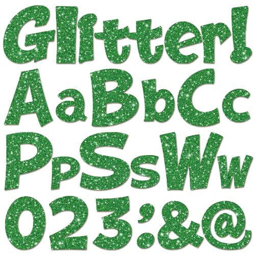 Image of Colarr 144 Pcs Glitter Bulletin Board Letters for Classroom Alphabet Punctuation Symbol Cutout Die-Cut Poster Letter with Adhesive Dot School Party Holiday Decor Display (Green,4 Inch)