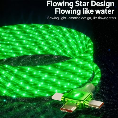 Image of AYI Green Starry Sky USB Charging Cable Cross Edition, 6-in-1 Multi Charger Cord 39in, Glowing LED Data Sync Wire, Tangle-Free PVC, Smart Trickle Charge Chip, Compatible with Virtually All Devices.