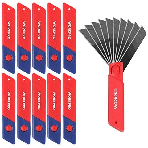 WORKPRO Cuttermesser Klingen 18mm 100 Stück für Profis, gehärtet & extrem scharf Ersatzklingen aus SK5, Abbrechklingen für Teppichmesser Cuttermesser inkl. 10 unabhängige Box… Cover