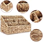 BTSKY Handwoven Water Hyacinth Desk Organizer, 4 compartments Desktop Mail Organizer, Woven Countertop Accessories Organizer for Office Supplies, Stationery Supplies, Makeup