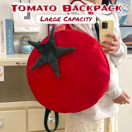 Cute Tomato Backpack with Case for Women Funny Large Capacity Cartoon Fruit Shoulder Anime Bag Daily Travel Carry (Yellow)2