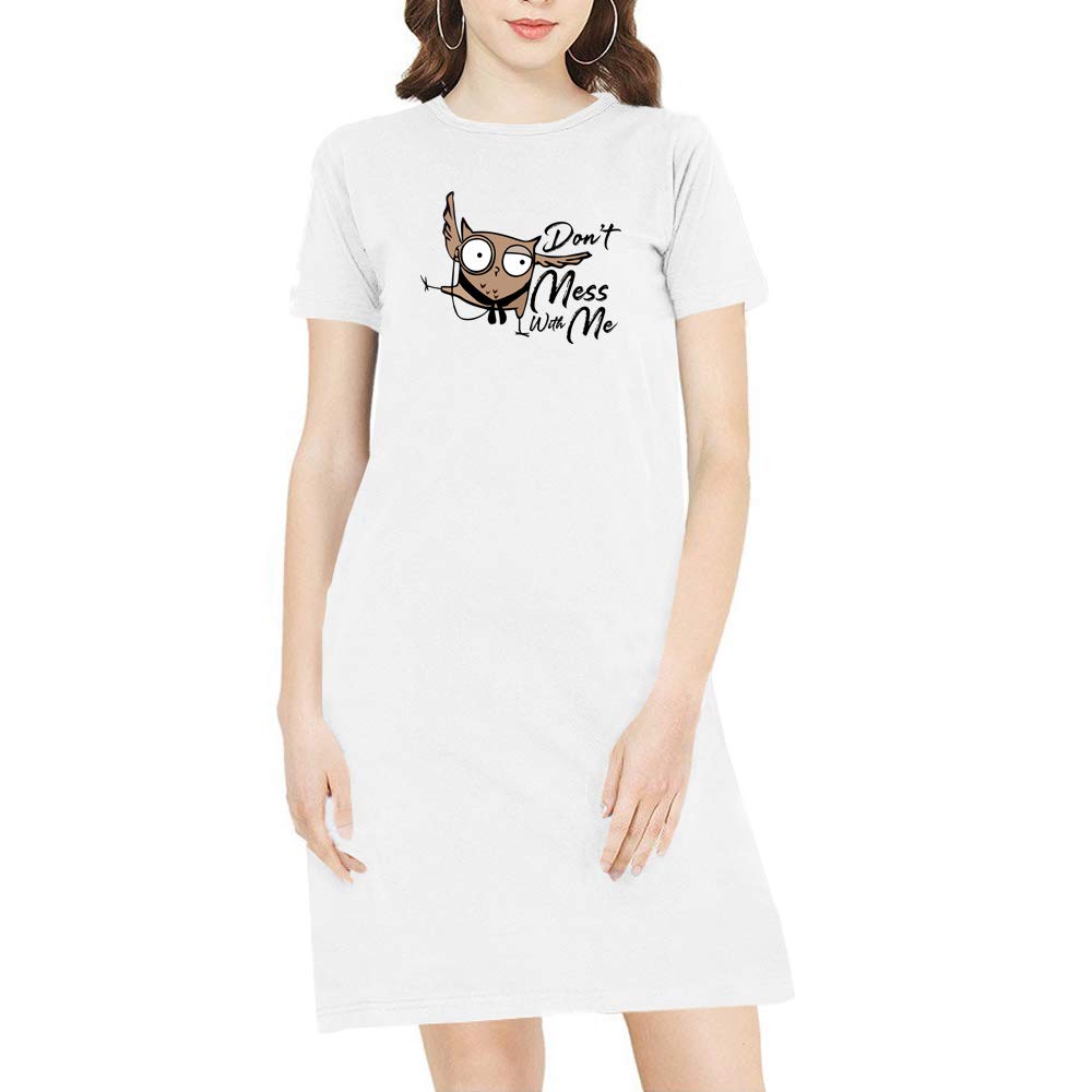 Women's Regular Fit Tshirt Knee Length Don't Mess with Me Cotton Graphic Printed Round Neck Half Sleeves Multicolour Tshirt. Knee Long, Long Length Pootlu Tops and Tshirts-picture-12