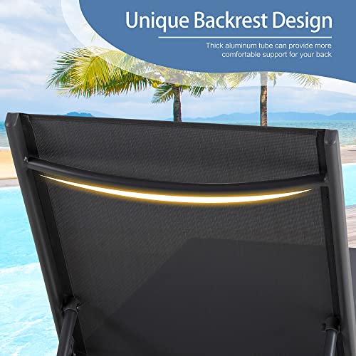 Qaqa Patio Chaise Lounge Set Of 2, Outdoor Lounge Chairs With 5 Adjustable Positions And Wheels, All Weather Outdoor Reclining Chair For Pool Backyard Garden Deck, Dark Grey #TOP6