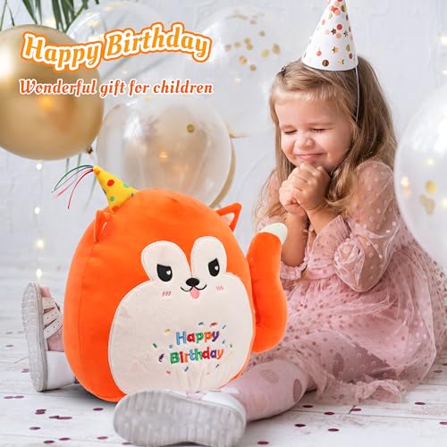 Image of Easfan 12'' Birthday Fox Plush Pillow Soft Fox Plush Toy Cute Fox Stuffed Animal Home Room Decoration Birthday Gift for Kids Adults,Orange, EF0087 Fox