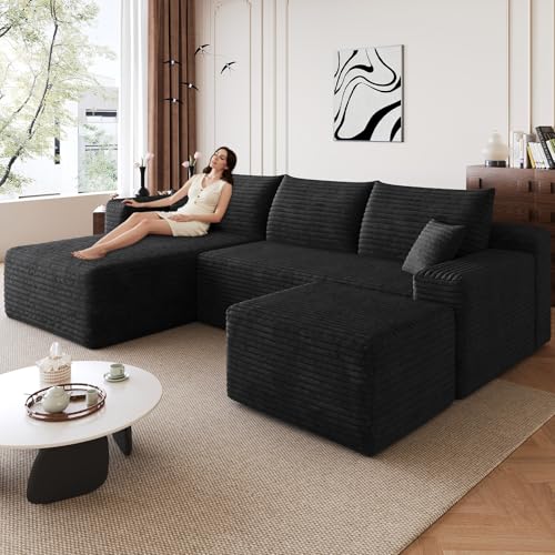 95" Modular Sectional Sofa with Ottoman, Modern Corduroy Cloud Couch