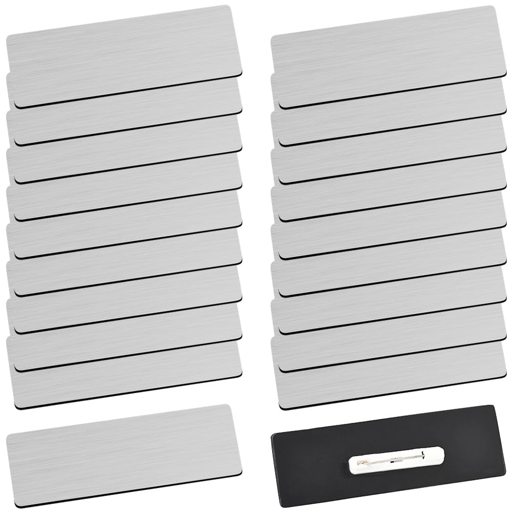 SOFPLATE 1 Box 25Pcs Silver Name Badge Blank Name Tags Blank ID Badges Plastic Rectangle Tags with Clip Backing Personalized Reusable Safety Pins for Office Worker Student Employee Uniform Accessories