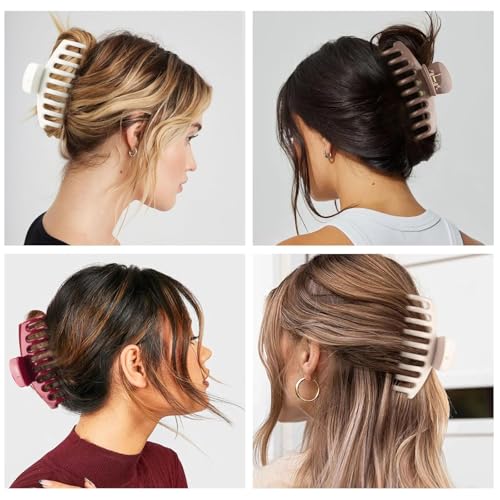 Image of 4 pcs Cloud Claw Clips for Women, 4.2 Inch Non-Slip Strong Hold Hair Claws, Unbreakable & Durable Silicone Blend, Large Bendable Cozy Hair Clip for Thin /Thick /Curly Hair, All-Day Comfort