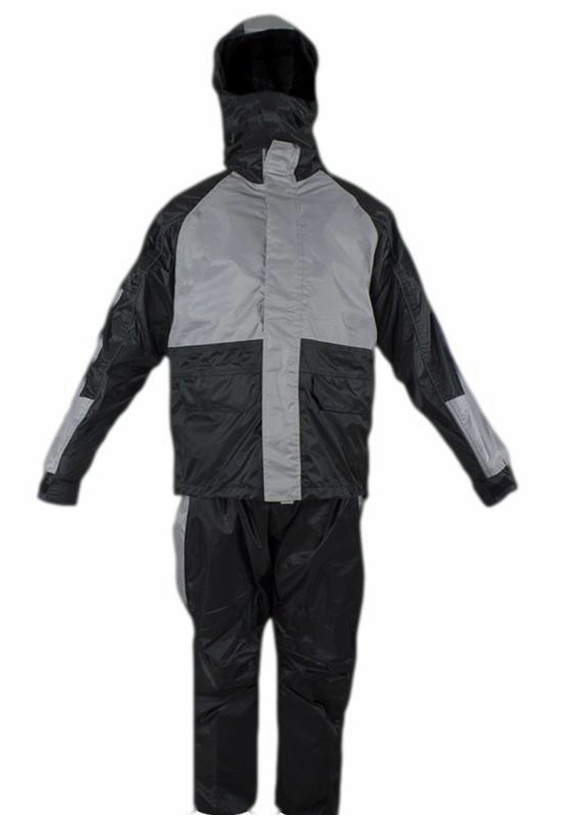 CD D C Mens 2 Piece Gray & Black Biker Motorcycle Hooded Rain Suit 2X-Large