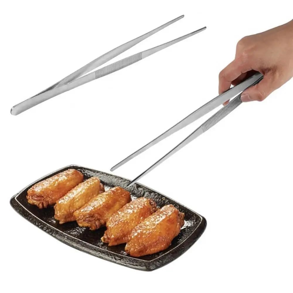 Pinzas Cocina Pinzas dentadas (1 unidad/1 juego, 16/20/25/30 cm), de acero inoxidable, largas, resistentes, for carne res, barbacoa, accesorios cocina(1 Set-30cm Black)