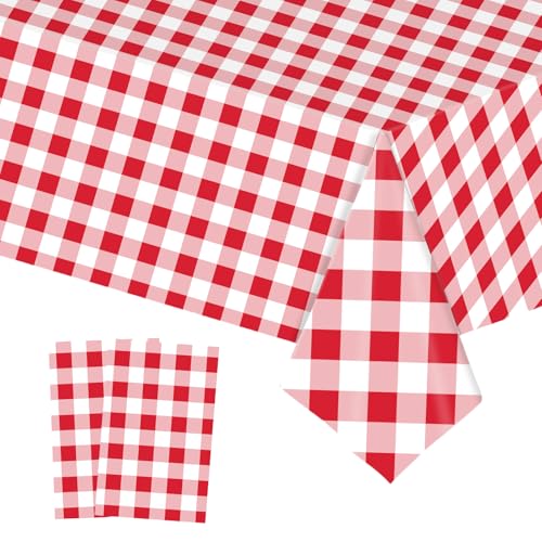 2 Pièces Nappe Plastique Rectangulaire à Carreaux,137*274cm Nappe de Table Rouge Blanc Anti Tache Imperméables Extensible,Nappes Pvc pour Décoration de...