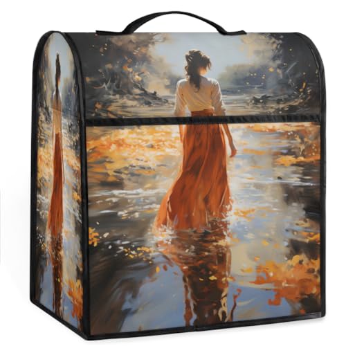 Coffee Maker Cover Beautiful Girl Oil Painting Kitchen Appliance Covers Small Appliance Covers Blender Cover Juicer Cover Dust Covers for Kitchen Appliances with Top Handle and Pockets,Washable,C728