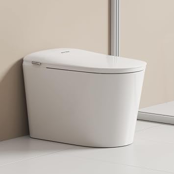 Smart Toilet with ADA Comfort Height Heated Seat, Night Light, Dual Auto Toilet Flushing, Foot Sensor Operation, Modern Elongated One-Piece Toilet for Bathrooms