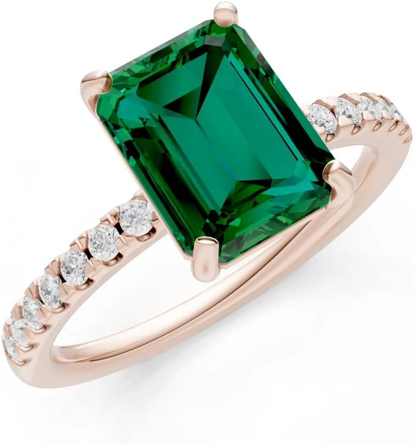 PEORA Emerald Cut Cut Emerald Solitaire Band Available in Solid 10K, 14K or 18K Ring – White, Yellow or Rose Gold