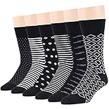 7BIGSTARS KINGDOM Men's Dress Socks Cotton -6 pack- Thin Business Casual Seamless Diamond, Polka Dot, Striped Sock Size 10-13 Shoe Size 9-12 L Black Assortment