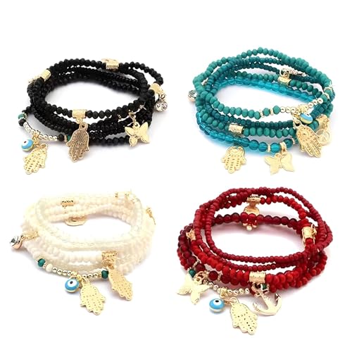 18kt Gold Plated Evil Eye and Hamsa Butterfly Charm Vintage Bracelet Bohemia Beads4