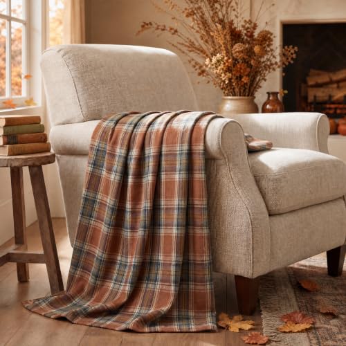 Horaldaily Rust Farmhouse Plaid Fall Decorative Blanket Throw Autumn Rustic Soft Lightweight Blanket for Couch Sofa Bed Lounging Decoration Ideal Gifts for Kids Adults Self 50x60