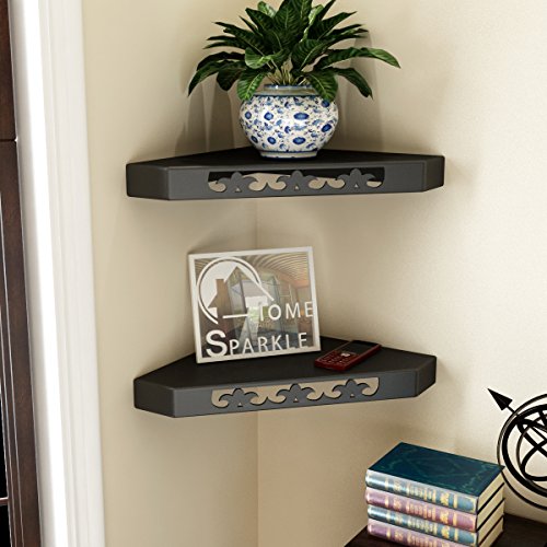 Home Sparkle Set of 2 Corner Wall Shelves Engineered Wood Floating
