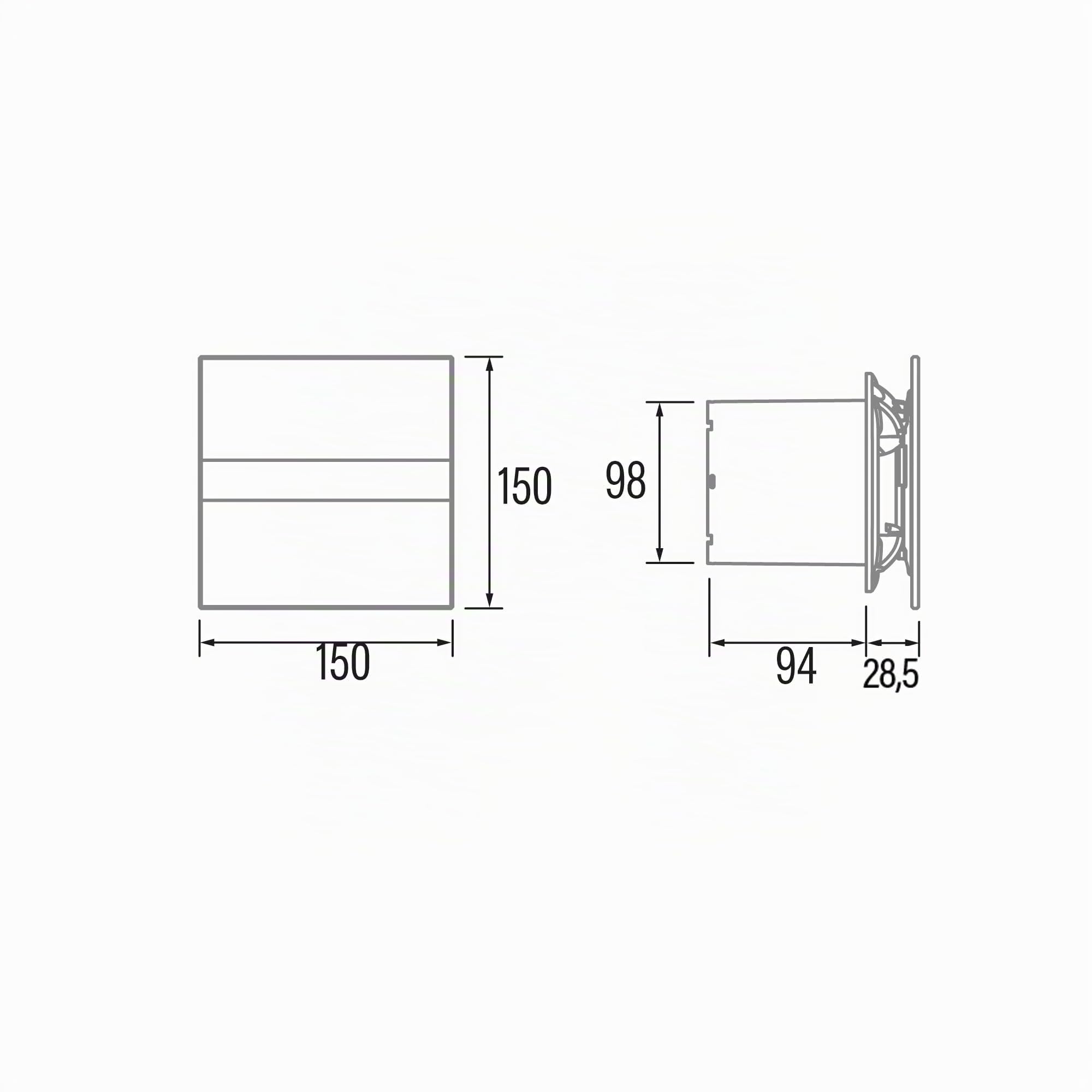 Cata E-100 M Extracteur d'Air pour Salle de bain Série E Methacrylate Standard Façade en Verre Blanc Classe Énergétique B Extracteur de Salle de Bain Silencieux 15 cm De Large