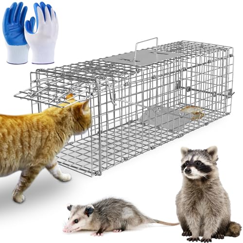 TeqHome Humane Animal Cage Trap,26'x9'x10' Heavy Duty Foldable Collapsible Galvanized Steel Live...