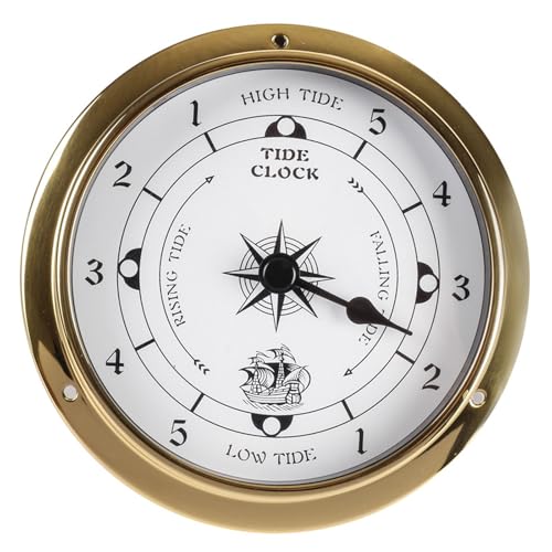 Djhvjs TIDECLOCK-65964592 4.5In Brass Nautical Tide Clock Wall Clock, Barometer, Thermometer, Hygrometer, Thermohygrometer, Traditional Weather Station High Precision cover