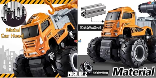 Image of 1:43 Scale Diecast Construction Truck Set [Pack of 2] - Metal Crane Truck & Cement Mixer Toy, Alloy Miniature Vehicles with Friction Power, Birthday Gift for Kids Boys Girls