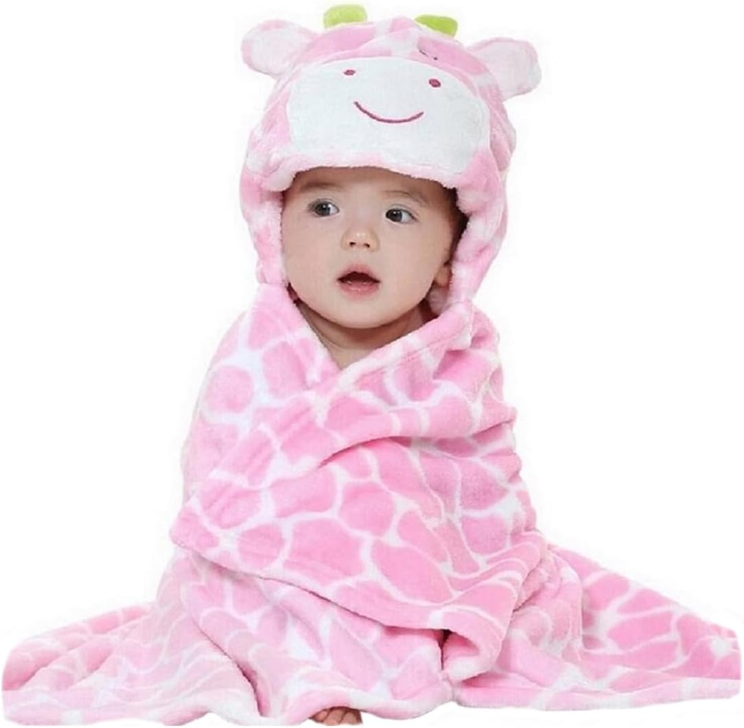 Hilmocho Baby Hooded Blanket Soft Warm Coral Fleece Cozy Swaddle Wrap for Newborn Infant Toddler