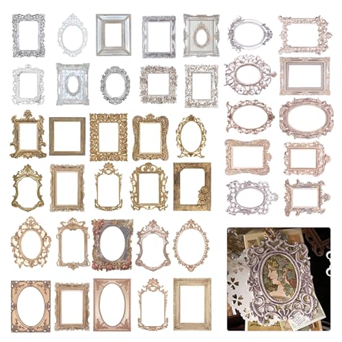 Ylinwtech 40 Stück Spitze Rahmen Scrapbook,Mini Fotorahmen Scrapbooking,Scrapbook Sticker Fotorahmen,Für Diy Vintage Papier Journaling Scrapbook Scrapbooking Zubehör