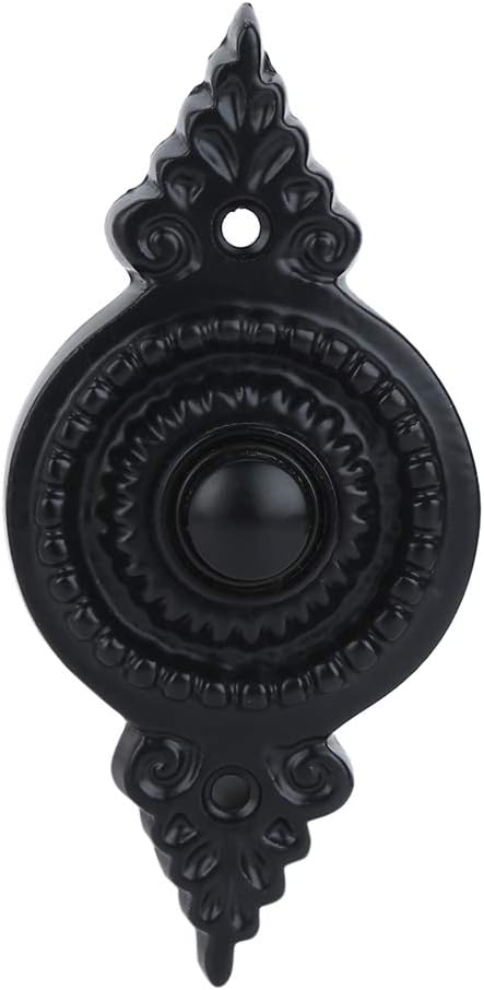 A29 Cast Iron Vintage Doorbell Button – 3 6/7" x 2" – Antique Decorative Wired Door Chime Push with Black Powder-Coated Finish – Recess Mount, DIY Install, Weather-Resistant